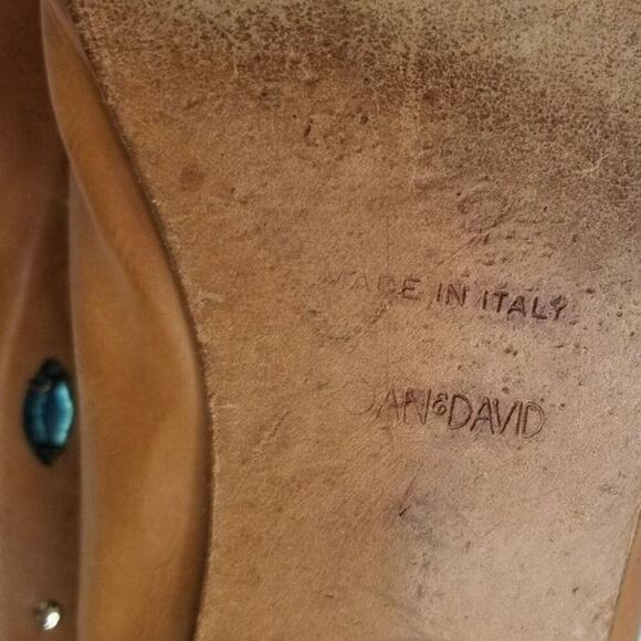 80s Vintage Joan & David Vegetable Tanned Leather Be-jeweled Tan Flats Size 7.5 - Picture 6 of 8